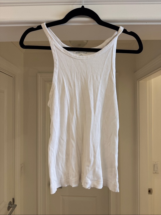 Denim Forum Tops - Denim Forum White Ribbed Scoop Tank
